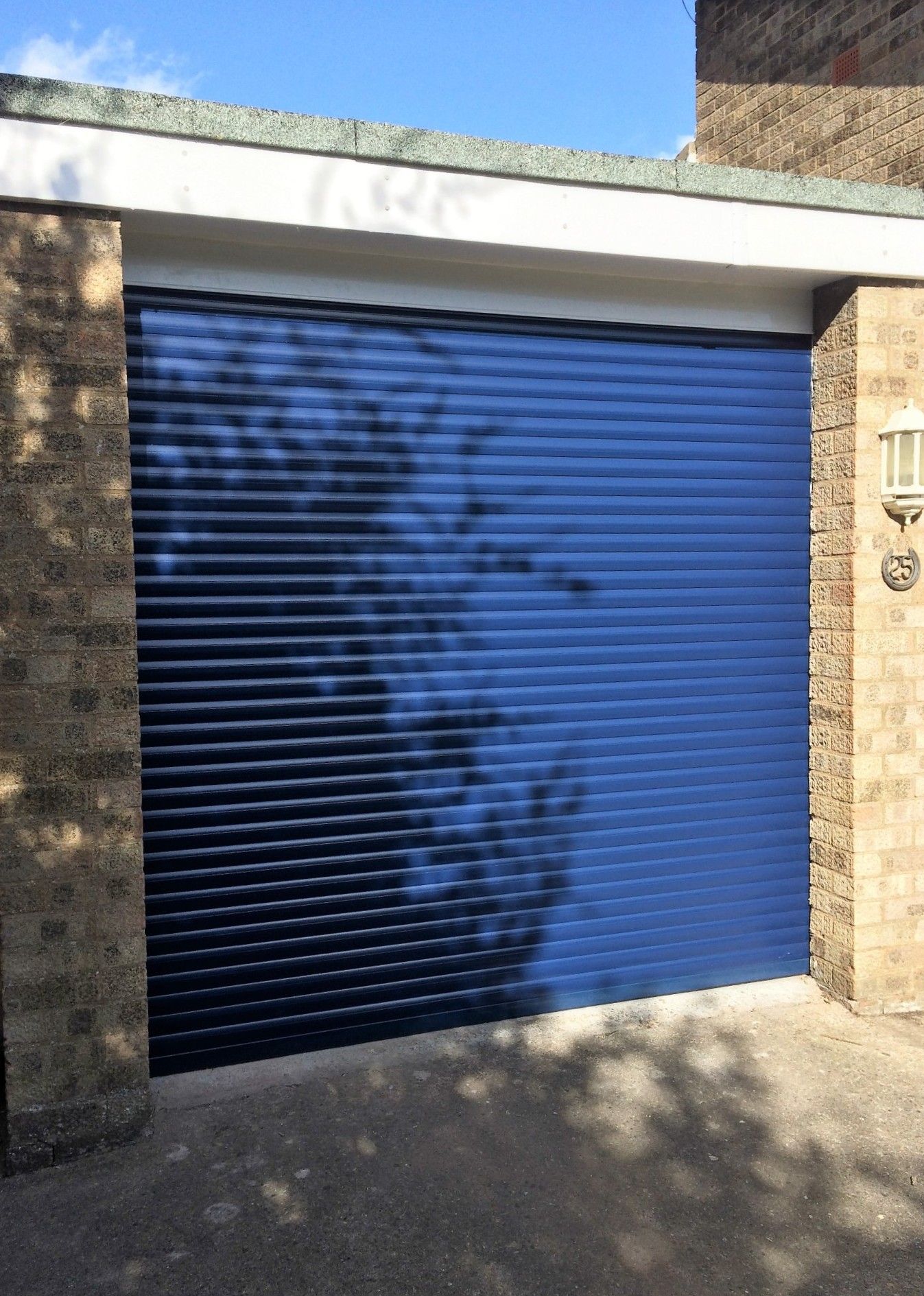 A blue garage door