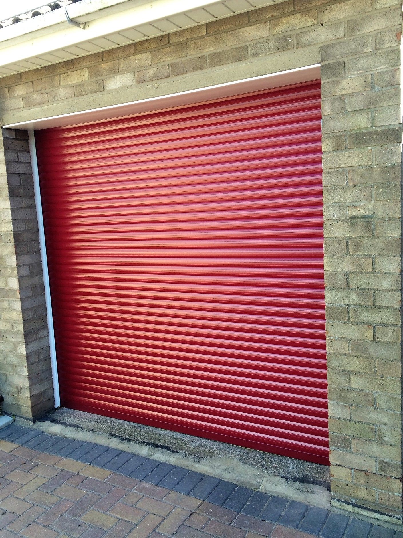 A red garage door